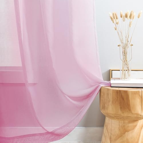 Image of MYSTIC-HOME Sheer Curtains Pink 95 Inches Long, 108 Inch Width Window Treatments Rod Pocket Drapes for Living Room, Bedroom, Semi Extra Wide Sheer Curtains for Patio, Villa, 108 inchx 95 inch, 2 Panels