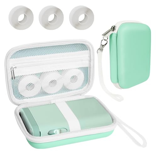 Image of Teyomi Case Compatible with NELKO P21, for NIIMBOT D110, for JADENS D110 Label Maker with 3 Roll Label Tape(Label Paper 1 /2 inch x 1 1 /2 inch (12mm X 40mm))-Hard Shell Storage Bag-Green