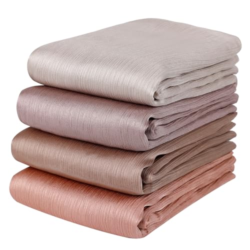 Febfim 4PCS Muslim Women Natural Wrinkle Long Satin Crepe Hijab Set Scarves Smooth Crinkle Ladies Shawl Wrap Set