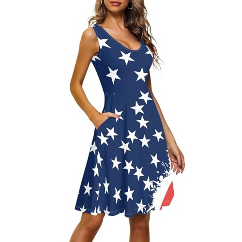 Image of Women Stylish Tank Dresses Sleeveless Round Neck Midi Casual Dress with Pocket for Summer