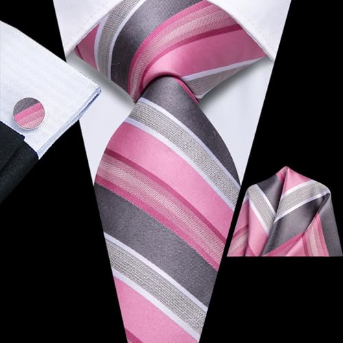 Image of Dubulle Mens Tie and Lapel Pin Paisley Striped Floral Necktie for Men Pocket Square Cufflinks 4PCS Set Wedding Party