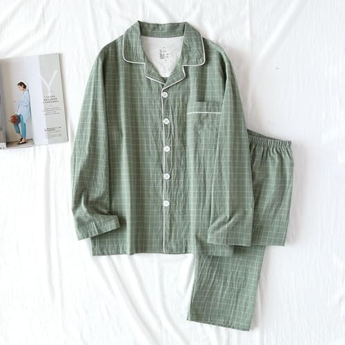 Stripe Plaid Pajamas Set Mens Casual Loose Pajama Long Sleeve Loungewear Two-Piece Sleepwear Button-Down Pj Sets2