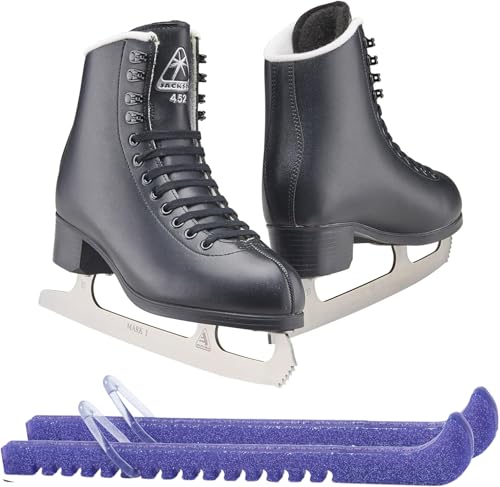 Jackson Ultima Black Figure Ice Skates for Boys/Size: Junior 4 Bundle with Skate Guards