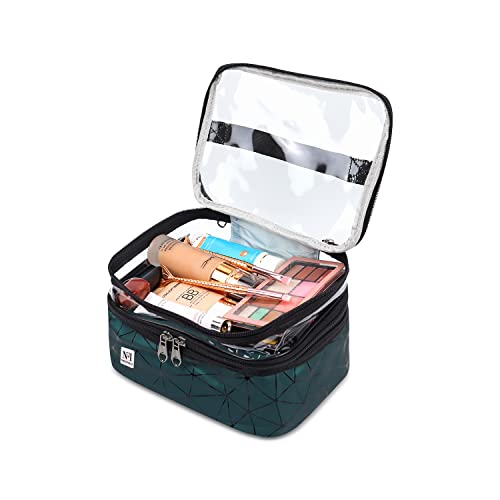 Image of NFI essentials Transparent Makeup Bags Double Layer Travel Cosmetic Cases Make up Organizer Toiletry Bag with 2 Zipper for Women & Girl (Green)