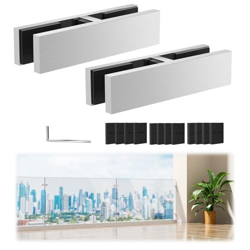 2 Pack Railing Glass to Glass Clamp, 180 Degree Stainless Steel 304 Bracket for Balustrade, Double Sided Railing Clip Holder Stabilizer with Rubber Gaskets for Fence, Balcony Deck