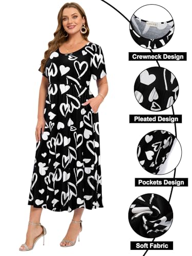 Image of LARACE Plus Size Dresses for Women Summer Casual Short Sleeve Long Dress Flowy Maxi Beach Dresses with Pockets L-6XL(A-Love53 3X)
