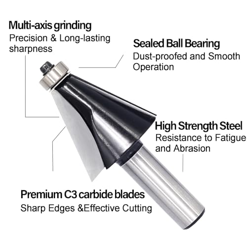 Image of Chamfer Router Bit 1 /2 Shank, 22.5 Degree Carbide 2-Flute Chamfer Cut, Edge Forming Bevel Router Bit, Chamfer Bit Miter Angle Router Cutters, for Miter Joints