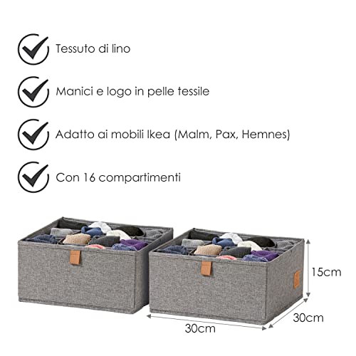 LOVE IT STORE IT Premium Drawer Organiser, 2 Pieces, Fabric Wardrobe Organiser, Set including 16 Compartments, Grey, 30 x 30 x 15 cm - Image 2