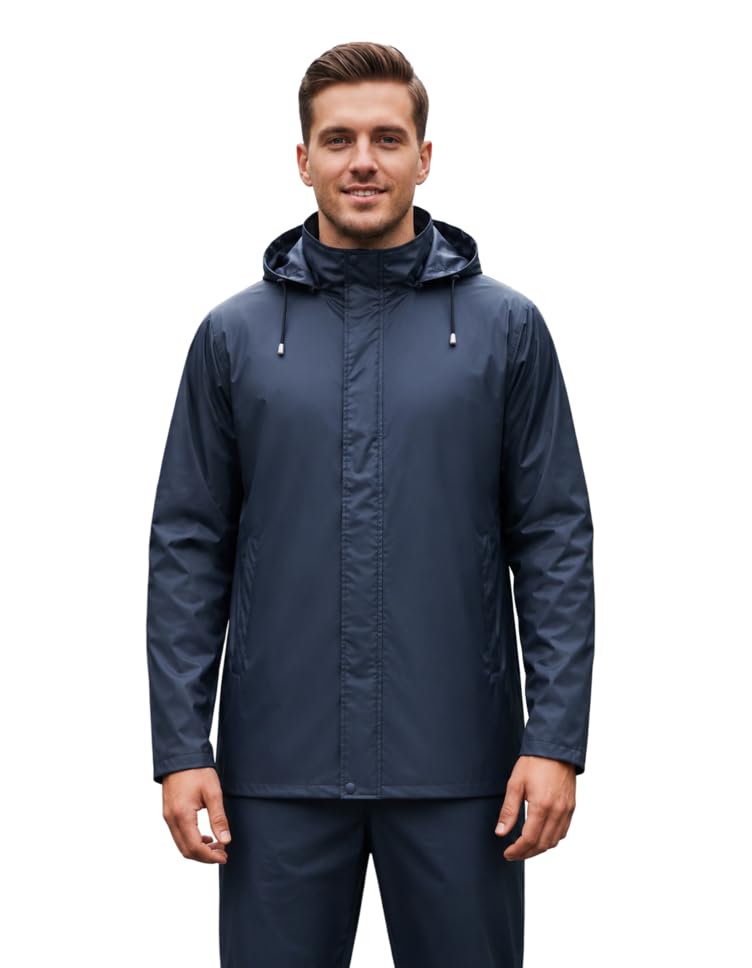 Premium Waterproof Raincoat Navy Blue with Attached Hood-image-37