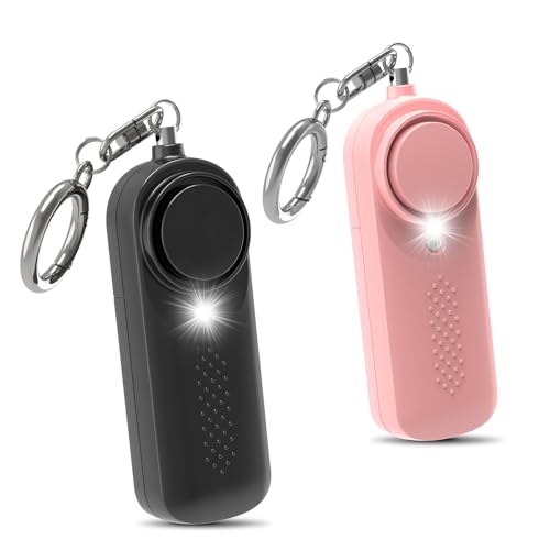 Qoosea 2 Alarmas Personales Femenina Safesound Personal 130DB Alarma de Seguridad con Luz LED Aprobada por la Policía Llavero Alarma para Niños, Mujeres y Estudiantes Mayores