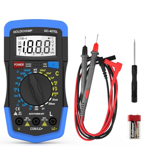 GOLDCHAMP 2000pF~200μF コンデンサテスター、20Ω~2000MΩ オームメーター、静電容量計、hFE テストマルチメーター、マニュアルレンジ、バックライト、オートパワーオフ、テストメーターツール GC-4070L