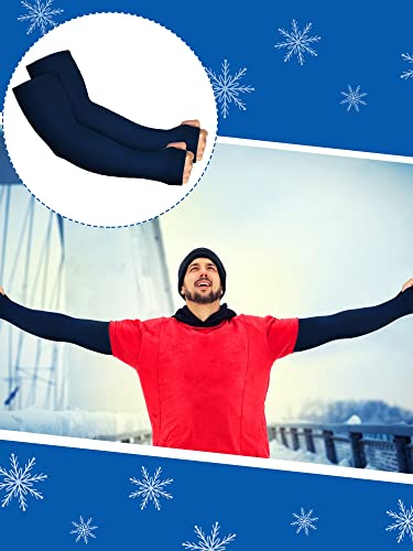 3 Pairs Warmers Thermal Arm Sleeves Warm Long Arm Cover with Thumb Holes for Men Women Cycling Running Outdoor Sports (Black, Navy, Gray, M)