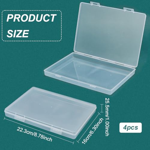 Image of BENECREAT 4 Packs 6.3x8.8x1inch Bead Storage Organizer Box, Rectangle Clear PP Plastic Box Containers, Dustproof Case with Hinged Lid for Cards, Beads and Craft Supplies