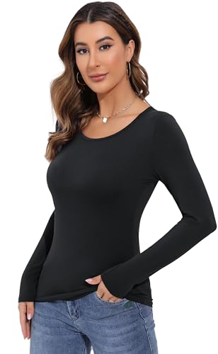 Women's Long Sleeve T-Shirt Scoop Neck Rayon Slim Fit Stretchy Layer T Shirts Tops2