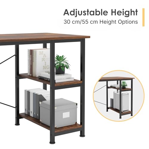 Image of computer table for home pc with Shelves|Study Table for Students|Home Office Desk |Wooden Workstation for Laptop and PC|Dual Monitor Desk|Adjustable Shelf Design | Rustic Brown | 120x60x75 cm