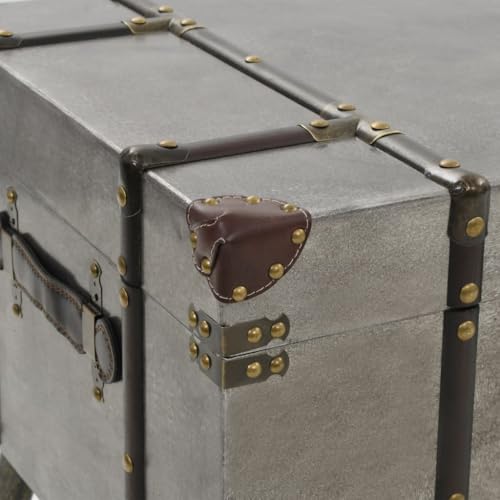 Mhdvray Vintage Couchtisch Kofferoptik aus MDF und Aluminium 102 x 51 x 47,5 cm Silber, Beistelltisch mit Stahlbeinen und Stauraum, modernes Design für Wohnzimmer Schlafzimmer Flur – Bild 5