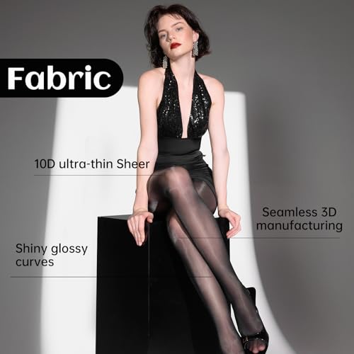 Open Crotch Shiny Pantyhose for Women Snag Resistant Sheer Shimmer Tights Pack of 23