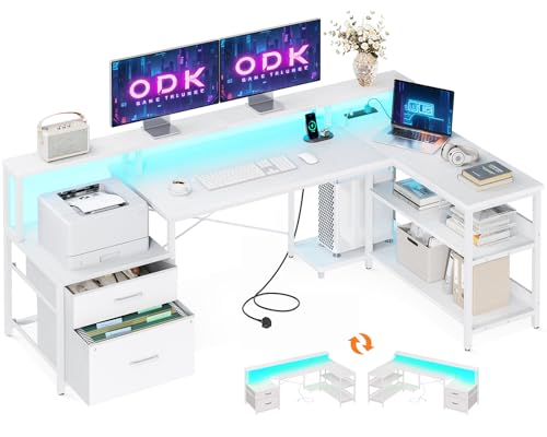 ODK Corner Desk with Drawers, 172×100 cm L Shaped Gaming Desk wit...
