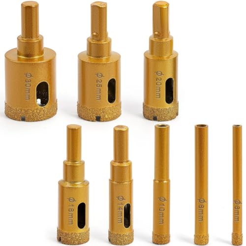 Qusedwey Kit de Perforadora Diamante, Juegos Brocas para NúCleo Baldosas para Soldadura Fuerte Seco/HúMedo, Juego Perforadora para Baldosas Huecas Soldadas (6-30 Mm) 8 Piezas