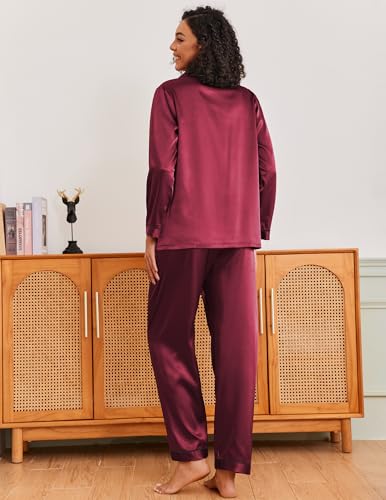 Image of Ekouaer Pajamas for Women Silk Satin Button Down Long Sleeve Pajama Sets