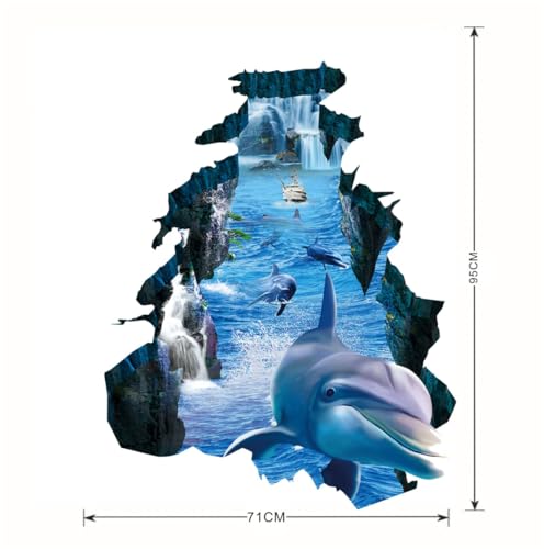 WALLMEII ウォールステッカー 壊れた壁の海景 イルカ シール かわいい 海の生き物 ステッカー 海 ベビールーム 保育園 教室 寝室 子供部屋 壁飾りに 男の子 女の子 浴室 おしゃれ 貼って剥がせる 壁紙 ウォールシール 壁に貼る 室内 壁 装飾 71cm*95cm