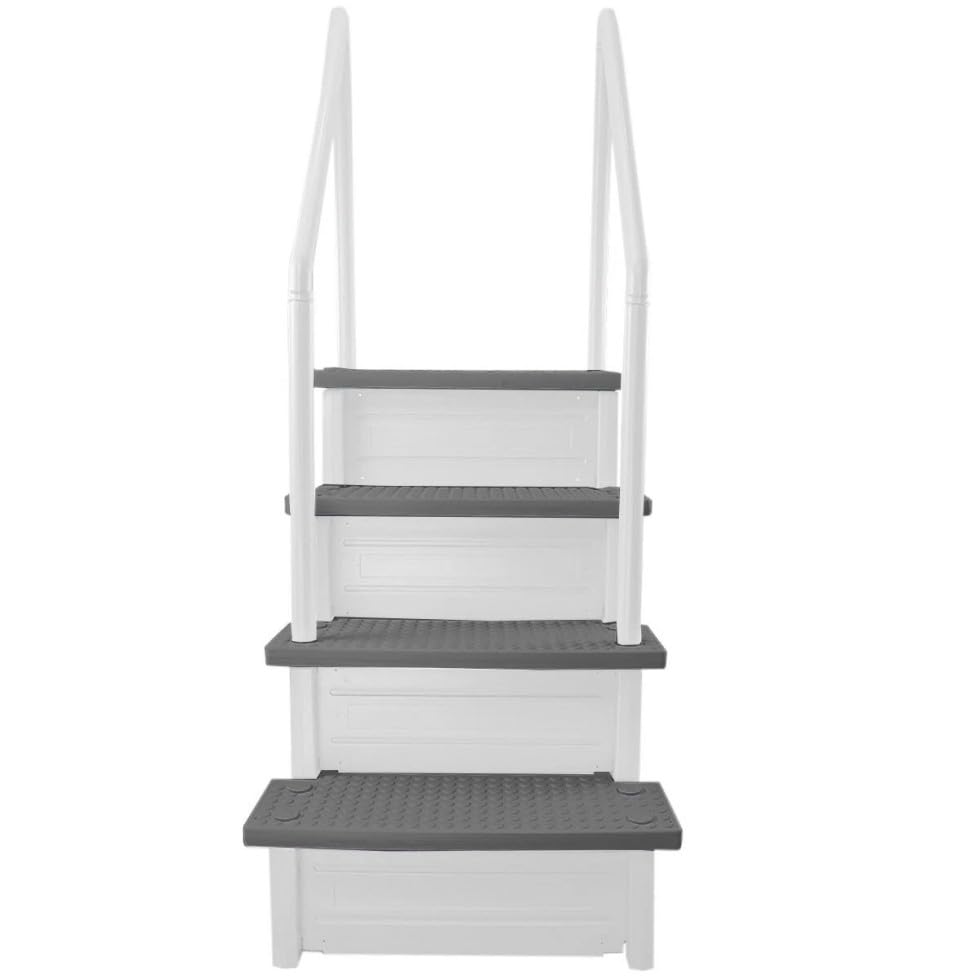 Escalera para piscina blanca con peldaños grises 81 pulg alto miniatura 2