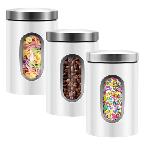 LYFJXX Lot de 3 boîtes de rangement en acier inoxydable avec fenêtre transparente pour comptoir...