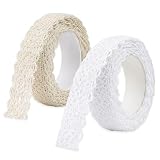 ZVKACT 2 Rotoli di Nastro in Pizzo Autoadesivo Vintage – 1,5 cm di larghezza, 1,7 m ciascuno – per Artigianato, Decorazioni Matrimoniali, Scrapbooking e Confezioni Regalo – Bianco & Beige