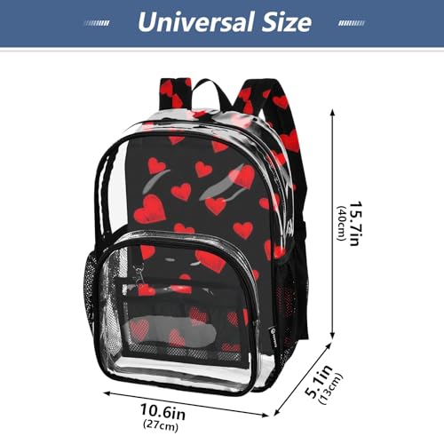 Red Hearts Doodles Black Clear Backpack Women Cute Girls Backpack for Kids Approved See through Bag4