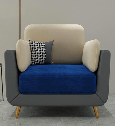 Image of Sixpine Luxury Dual Color Upholstery Sofa in Premium Velvet | Solid Wood Structure | Sturdy Golden Legs | High Density Foam | Extra Comfort for Modern Living Room (Blue & Beige, 1 Seater)
