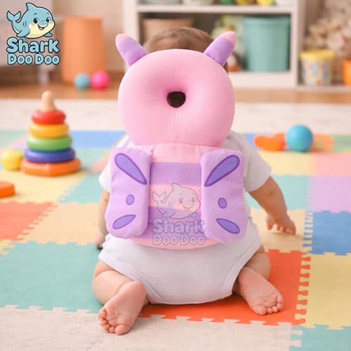 Image of Shark Doo Doo Baby Head Protector Cushion for 6-24 Months | Soft Plush Safety Backpack for Toddlers | Adjustable Straps, Anti-Fall Pillow for Infants (Butterfly)