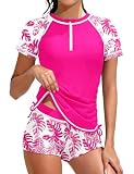 TyeSmo Girls Swimsuit Size 8 Rash Guard Swimsuit 2 Piece Girls Bathing Suits Size 8-10 Short Sleeve Color Block Girl Size 8 Swimsuits UPF...