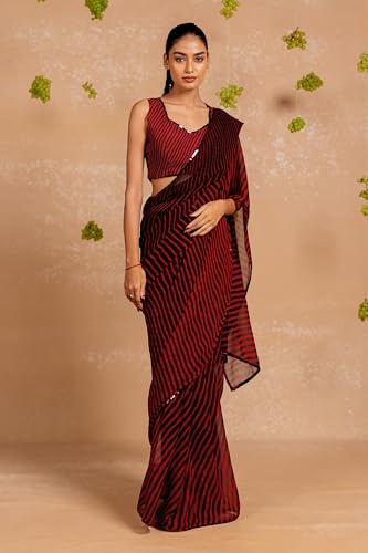 Image of MIRCHI FASHION Women Sari Georgette Chevron Printed | Modern Pattern Farewell and Festive Drape with Matching Blouse Piece