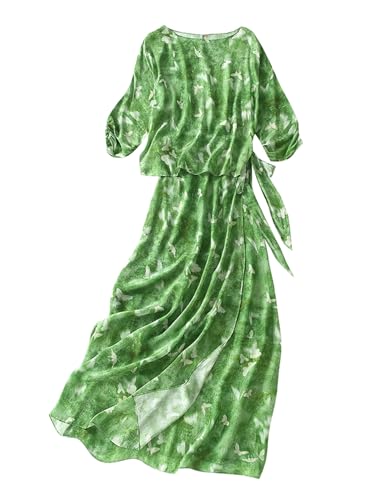 Robe en soie HangErFeng verte à imprimé papillon en deux pièces de luxe
