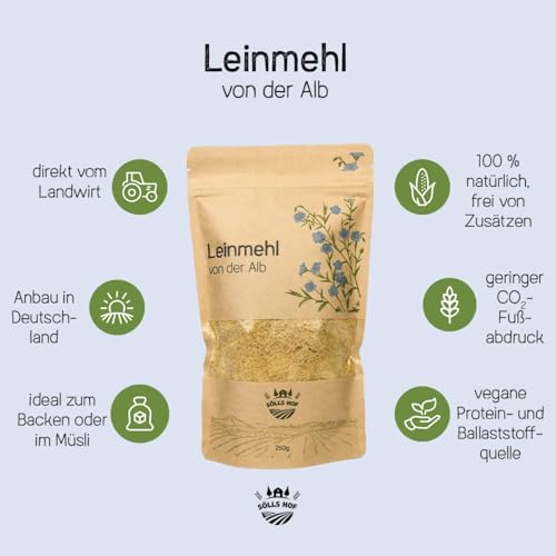 Sölls Hof - 250 g - Leinmehl aus deutscher Leinsaat, pflanzliches Mehl aus Goldlein, Schwäbische Alb - direkt vom Landwirt