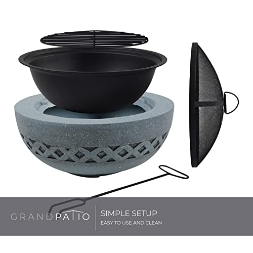 Grand Patio Outdoor Drayton 24In Round Concrete Wood Burning Patio Grill Fire Pit, Gray #TOP3