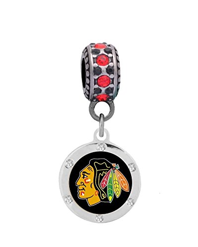 Chicago Blackhawks Crystal Charm Fits Compatible With Pandora Style Bracelets