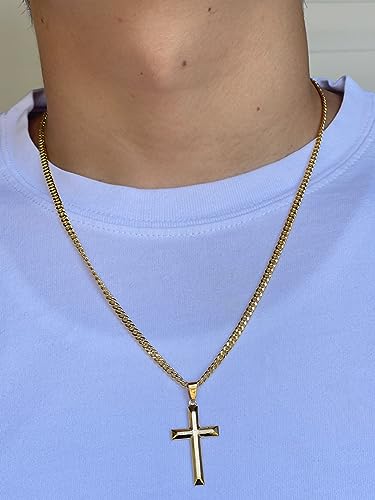 JEWELHEART 14K Real Gold Cross Pendant For Men - Classic Beveled Edge Cross Pendant Charm - Religious 14K White Gold Yellow Gold Jewelry For Women2