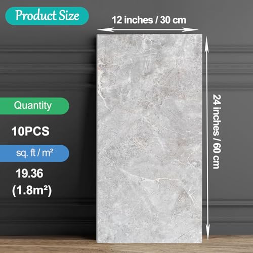 10-Pack Peel and Stick Gray Marble Wall Panels (11.8" x 23.6") – 19.4 Sq. Ft. Waterproof PVC Tiles for Kitchen, Bathroom, Living Room & Accent Walls – Heat-Resistant Self-Adhesive Backsplash Tiles by UNIGG - Image 6