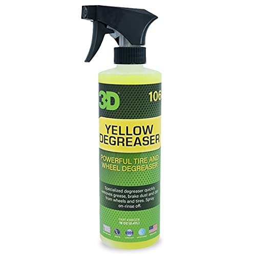 3D Yellow Degreaser – Non-Acid Wheel & Tire Cleaner Spray for Brake Dust, Grime & Tire Dressings – Safe for All Wheels & Whitewalls – 16 oz