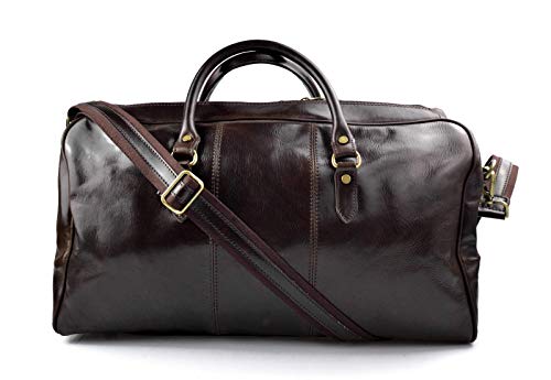 Sac de sport et week-end en cuir marron foncé | Votre élégant bagage cabine avec bandoulière