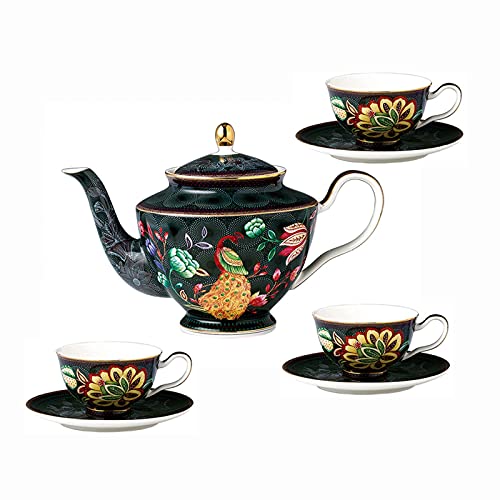 LtuSun Teeservice mit Teekanne, Teeservice für Erwachsene, Kaffeetassen und Untertassen, Vintage-Kaffeetassen-Set für Nachmittagstee, Hochzeit, Teeservice,B (A) Cover
