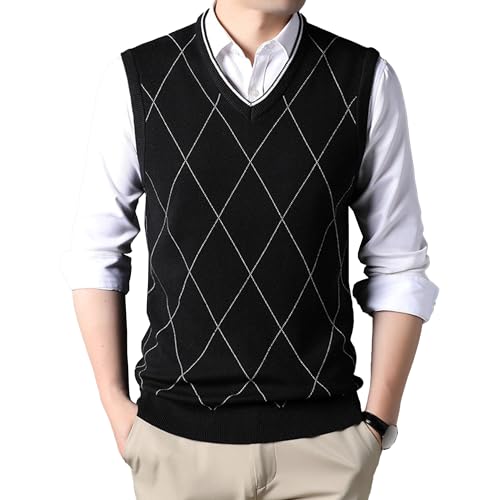 Men's Diamond Knitted Vest Male Slim Fit V Neck Sweater Vest Man Sleeveless Casual Business Knitwear Vests