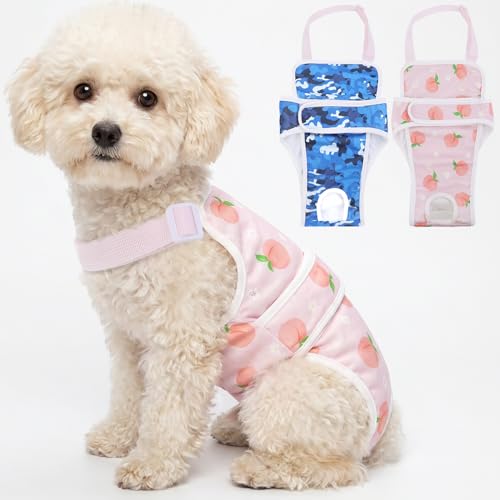 Image of ASENKU 2 Pack Female Dog Diapers with Suspenders, Reusable Washable Puppy Panties for Small Dogs, Leak-Proof Pet Underwear for Heat Cycle & Period
