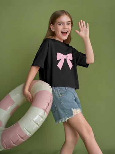 Image of Girls Athletic Oversized Crop Tops Kids Drop Shoulder Short Sleeve T Shirts Workout Tees 5-14 Years