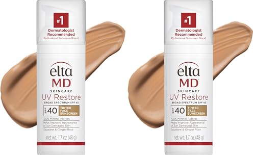 EltaMD UV Restore Tinted Sunscreen for Face SPF 40,Tinted Mineral Sunscreen for Sun Damaged Skin Repair Face,Anti Aging Zinc Oxide Moisturizer Formula,1.7 oz,(Pack of 2)