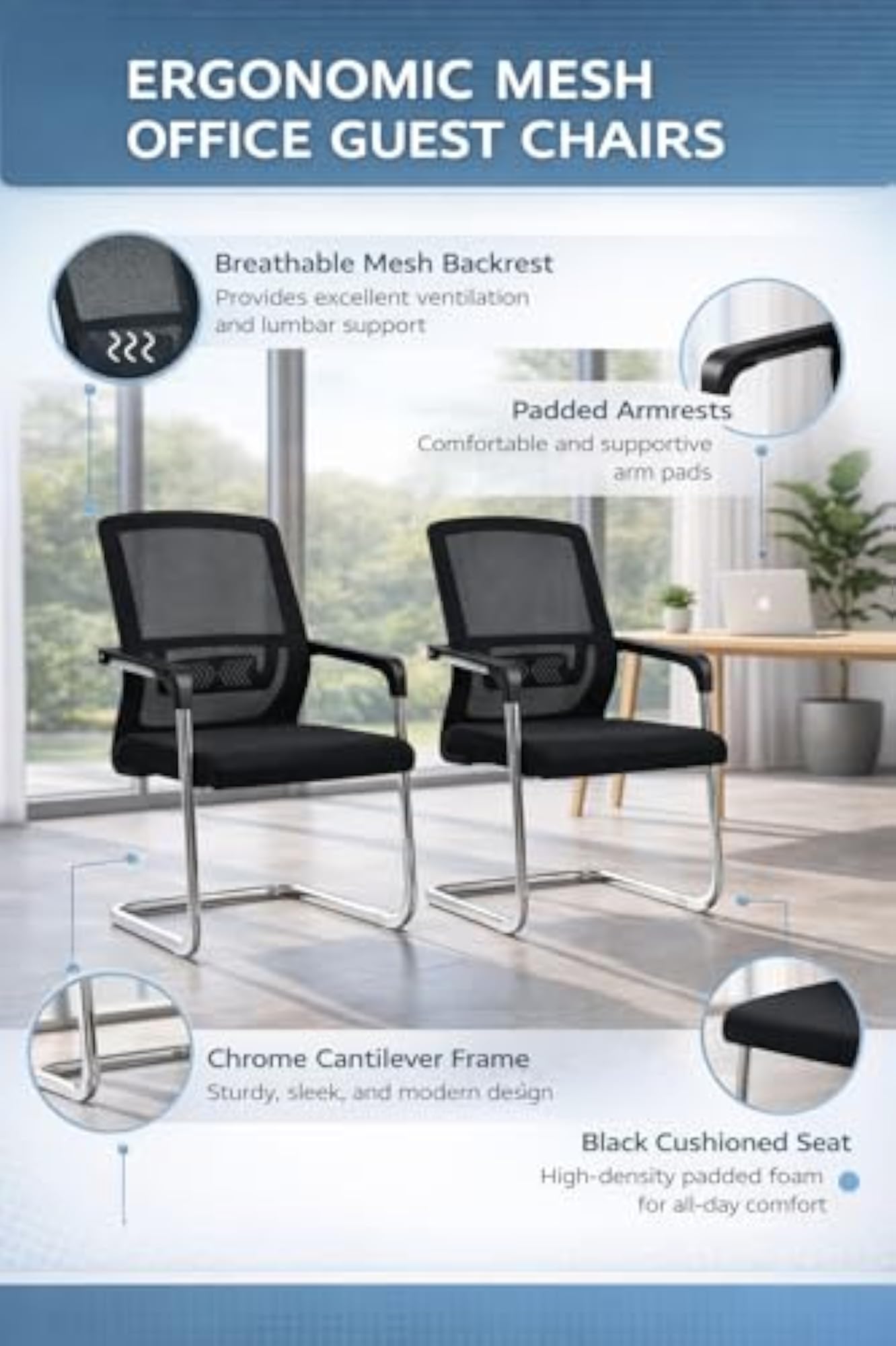 Set of 2 Ergonomic Visitor Chairs with Lumbar Support