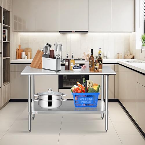 Image of STABLEINK NSF Stainless Steel Prep Table 48x24 Inches 4ft, Metal Work Table with Adjustable Undershelf, for Commercial Kitchen, Restaurant, Hotel, Laundry and Garage