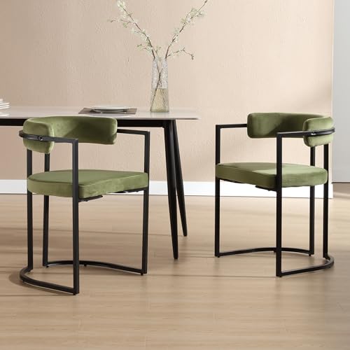 Wahson Sillas De Comedor De Terciopelo Juego De 2 Sillas De Cocina Con Reposabrazos Respaldo, Sillas De Salón Modernas Patas Metálicas Para Hogar Restaurante, Verde Wahson Sillas De Comedor De Terciopelo Juego De 2 Sillas De Cocina Con Reposabrazos Respaldo, Sillas De Salón Modernas Patas Metálicas Para Hogar Restaurante, Verde