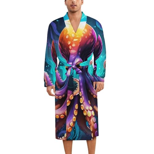 Mens Kimono Robe Lightweight Nightshirt Soft Bathrobe Sleepwear Loungewear with Belt